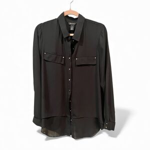 White House Black Market Black Button-Front Long Sleeve Blouse